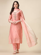 Embroidered Kurta With Pant & Dupatta Set, Multicolor - Hiral Fashion - Distacart