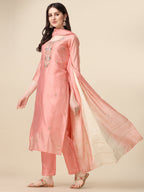 Embroidered Kurta With Pant & Dupatta Set, Multicolor - Hiral Fashion - Distacart