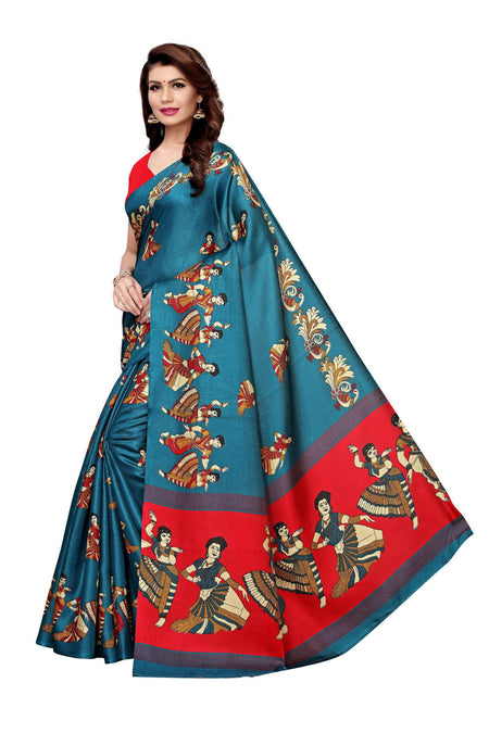 Vamika Rama Green & Red Kalamkari With Jhalar Khadi Silk Saree