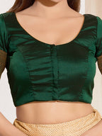 Joban Fashion Bottle Green Taffeta Silk Padded Blouse With Round Neck Elbow Sleeves - Distacart