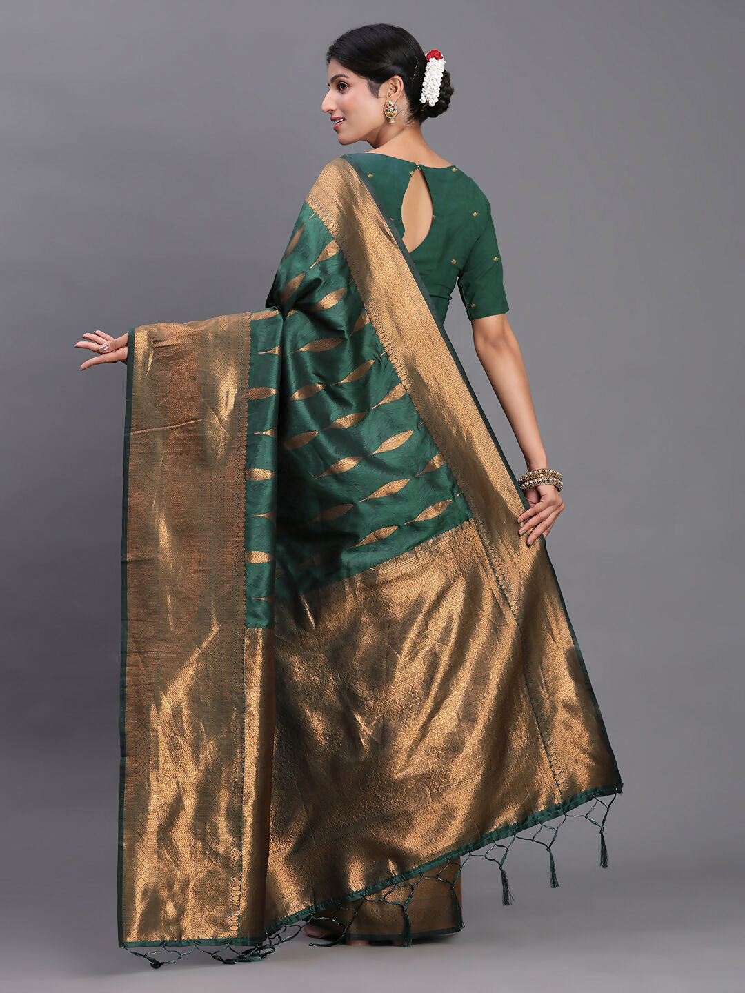 Shree Shyam Fashion Silk Dark Green Saree - Distacart