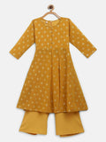 Ahalyaa Mustard Georgette Flared Kids Kurta Palazzo Set For Girls