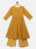 Ahalyaa Mustard Georgette Flared Kids Kurta Palazzo Set For Girls