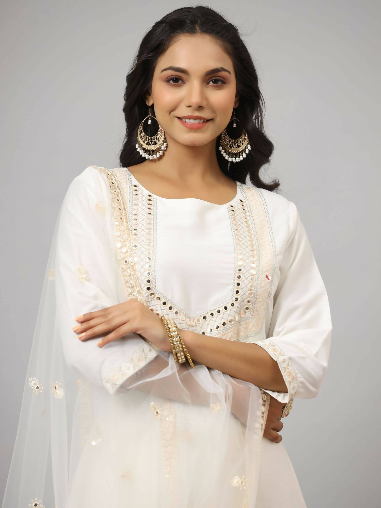 Juniper Women's White Chinnon Solid Embroidered Kurta Set - Distacart