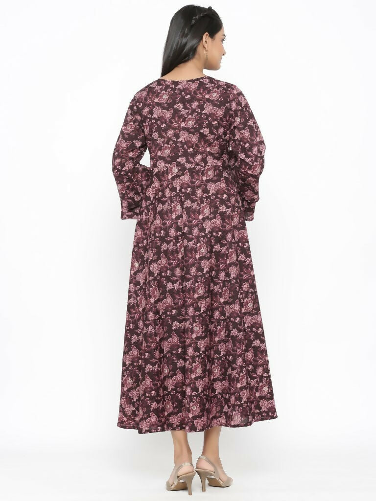 Miravan Women's Maroon Floral Bell Sleeves Anarkali Kurta