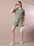 Myshka Women's Grey Solid Regular Fit Shirt