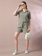 Myshka Women's Grey Solid Regular Fit Shirt