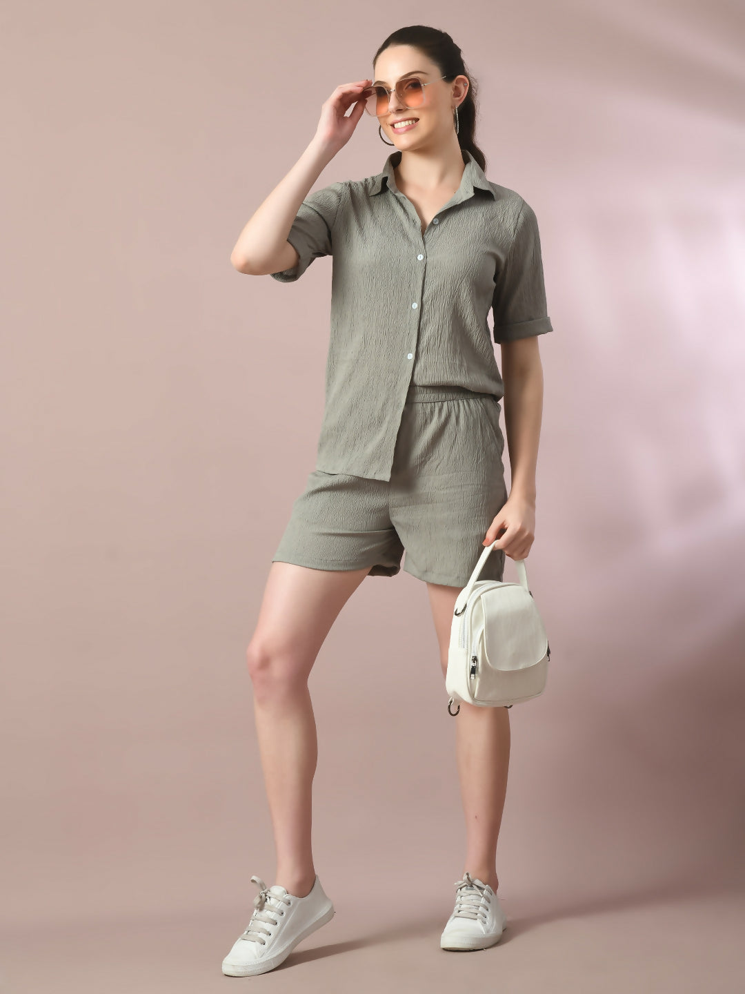 Myshka Women's Grey Solid Regular Fit Shirt