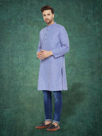 Even Apparels Men's Pure Cotton Blue Striped Kurta