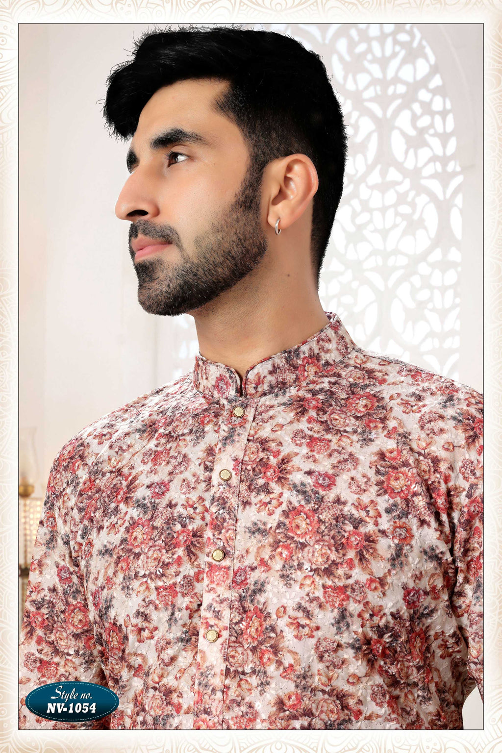 Joban Fashion Men's Cream Base Straight Rayon Thread Embroidery All Over Kurta Set