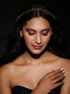 Gold-Plated White Kundan-Studded Pearl Beaded Matha Patti - Ruby Raang - Distacart