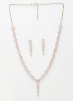 NVR Women's Silver-Plated Pink CZ-Studded Handcrafted Jewellery Set