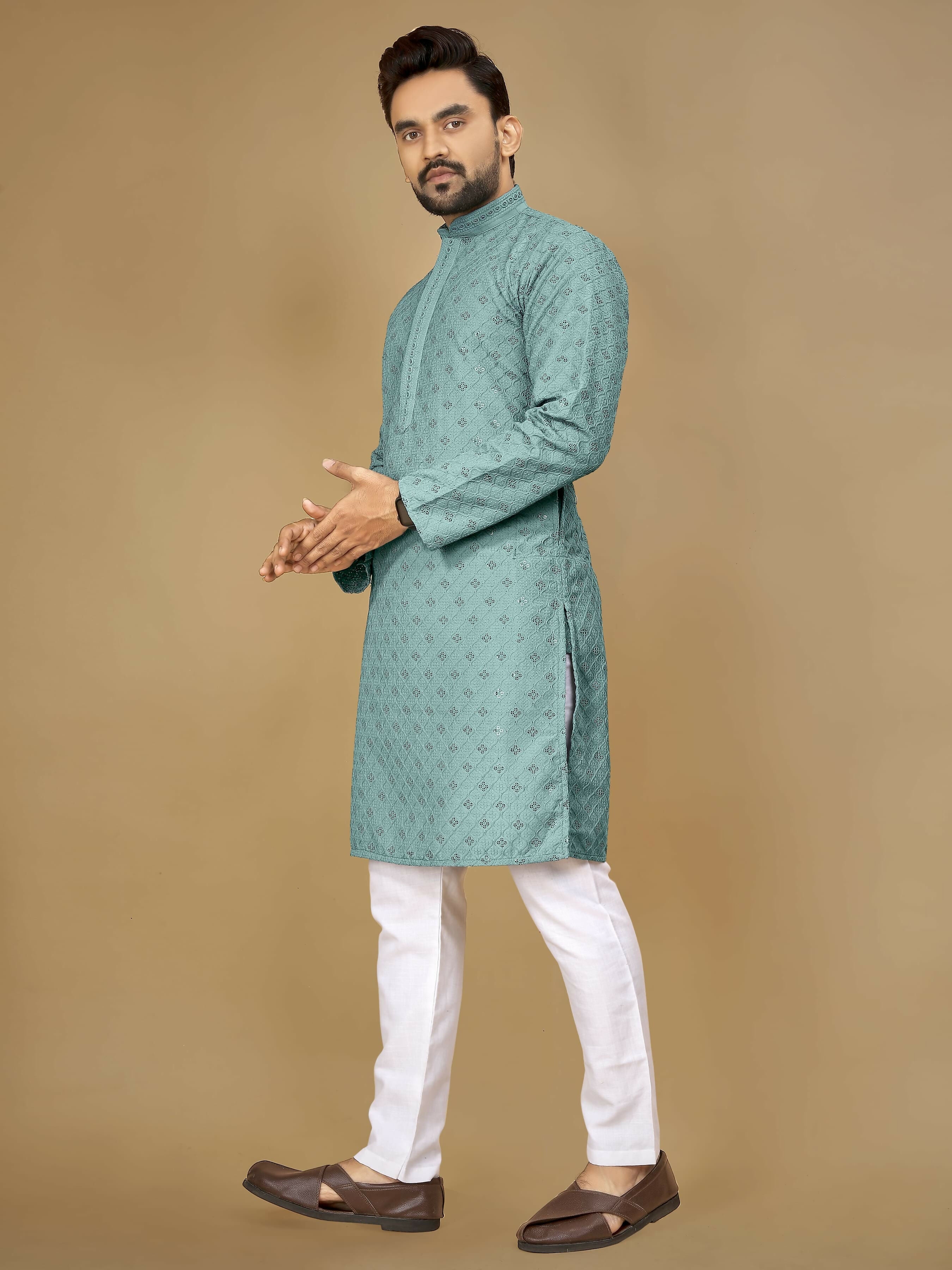 Anaita Sky_Blue Embroidered Rayon Straight Kurta - Distacart