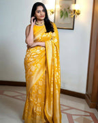 DEIANA'S Beautiful Designer Golden zari Soft Lichi Silk Saree - Yellow