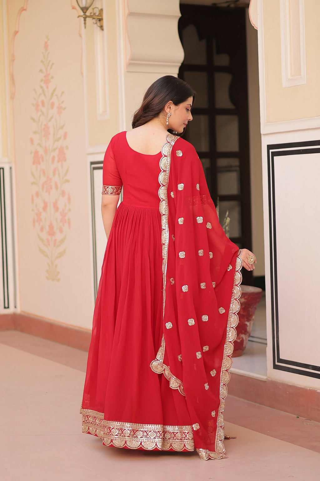 Joban Fashion Red Georgette Sequence Embroidery Work Kurta Set - Distacart