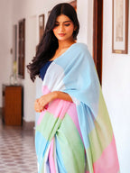 Zibaa Hand-Dyed Mul Cotton Multi-color Saree with Tassels - Distacart