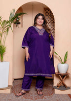Miravan Women's Plus Size Purple Muslin Straight kurta and palazzo with dupatta Suit set - Distacart