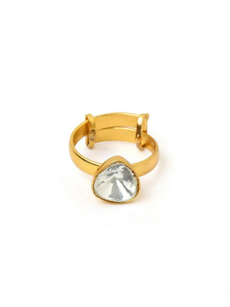 Kundan Gold plated Trillion cut Ring - Ruby Raang