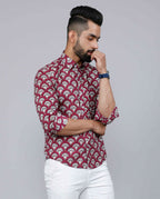 Miravan Men's Cotton Maroon Floral Printed Slim Fit Shirt