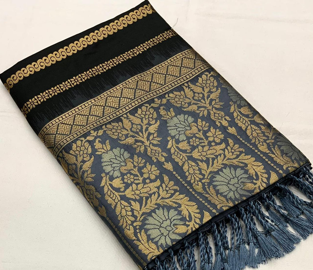 Blue Silk Woven Saree with Unstitched Blouse - Hiral Fashion
