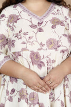 Miravan Women's Plus Size Pink Floral Printed Kurta With Palazzo