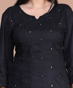 Miravan Women's Black Embroidered And Mirror Work Pakistani Straight Kurti
