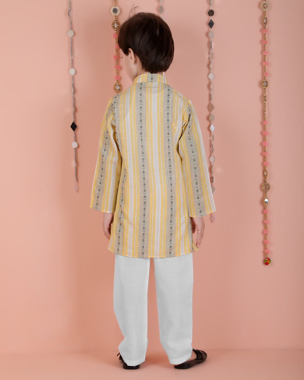 Joban Fashion Kids Island Cotton Full Sleeves Striped Kurta and Pyjama- Yellow - Distacart