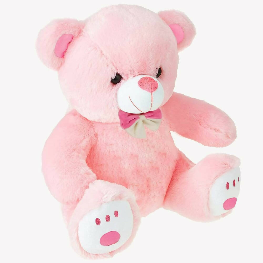 Webby Plush Cute Sitting Teddy Bear Soft Toys With Neck Bow And Foot Print, Pink