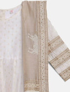Ahalyaa Off White Chanderi Anarkali Kids Kurta With Dupatta For Girls