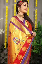 Jyoti Fashion Women's Maroon Banarasi Silk Zari Woven Saree with Blouse