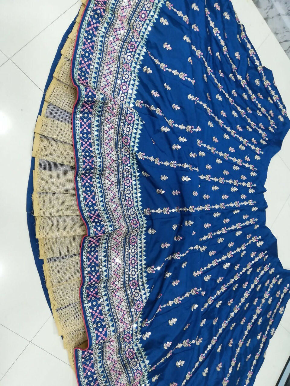 Jyoti Fashion Gorgeous Blue Sequins with Thread & Zari Embroidery Chinon Lehenga Choli with Dupatta