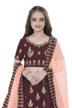 Dwiden Maroon Kamal Tafetta Sattin Semi-Stitched Girl's Lehenga Choli