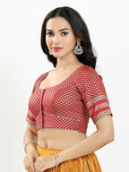 Joban Fashion Maroon Brocade Padded Blouse With Round Neck Elbow Sleeves - Distacart