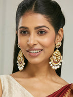 Nuyug 22K Gold-Plated Elegant Ruby & Kundan Stone Studded With Pearl Beaded Floral Chandbalis - Distacart