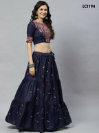 Navy Blue Cotton Embroidered Work Lehenga Choli with Dupatta - Jivika