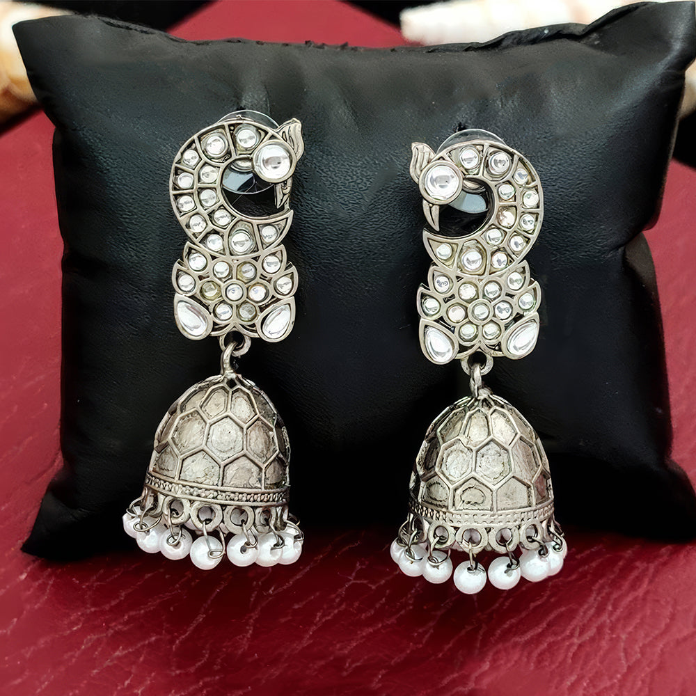 JS Fashion Clustered Pearl Fancy Oxidised Silver Jhumka Earrings for Women & Girls - Distacart