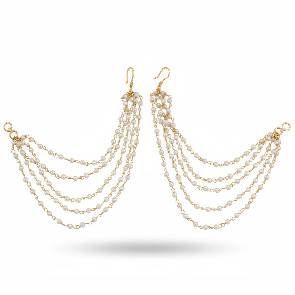 JS Fashion Cluster Pearls High Gold Polish Antique Kaan Chain Earrings for Women - Distacart