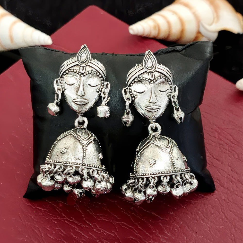 JS Fashion Antique Style Oxidised Silver Polish Jhumka Earrings for Women & Girls - Distacart