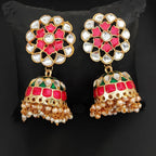JS Fashion High Gold Meenakari Jhumka Earrings with Clustered Pearls – Fancy Traditional Party Wear Jewelry for Women - Distacart