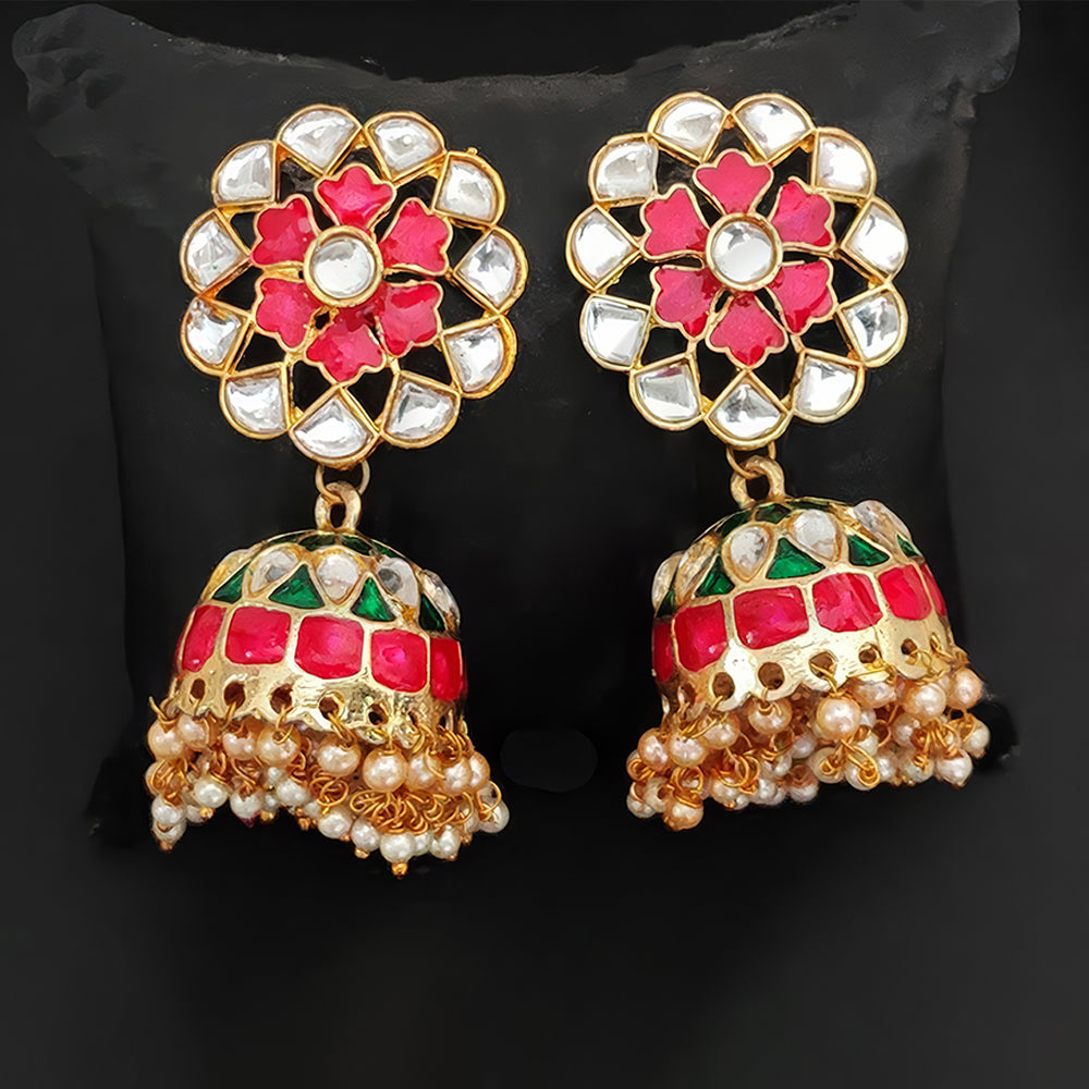 JS Fashion High Gold Meenakari Jhumka Earrings with Clustered Pearls – Fancy Traditional Party Wear Jewelry for Women - Distacart