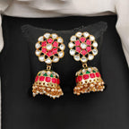 JS Fashion High Gold Meenakari Jhumka Earrings with Clustered Pearls – Fancy Traditional Party Wear Jewelry for Women - Distacart