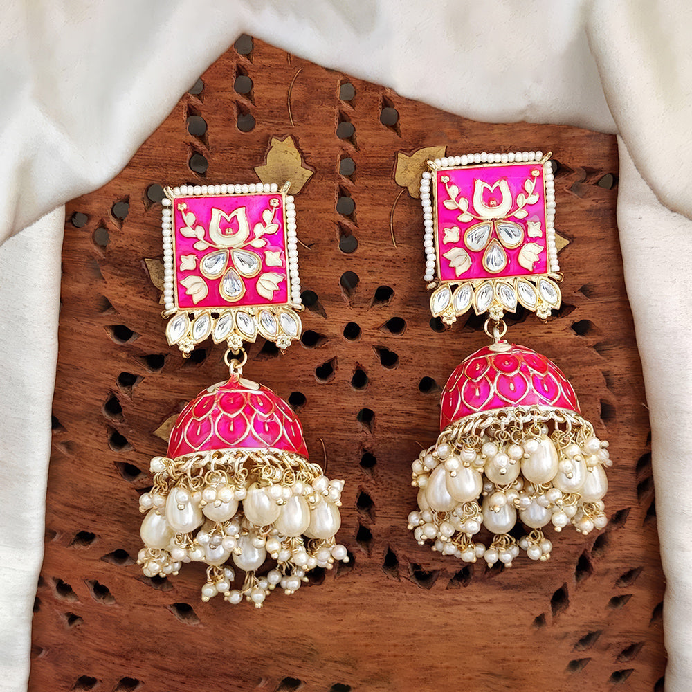 JS Fashion Antique High Gold Polish Earrings with Clustered Pearls – Elegant Traditional Party Wear Jewelry for Women - Distacart