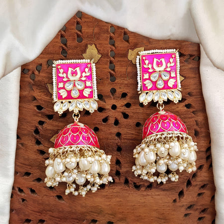 JS Fashion Antique High Gold Polish Earrings with Clustered Pearls – Elegant Traditional Party Wear Jewelry for Women