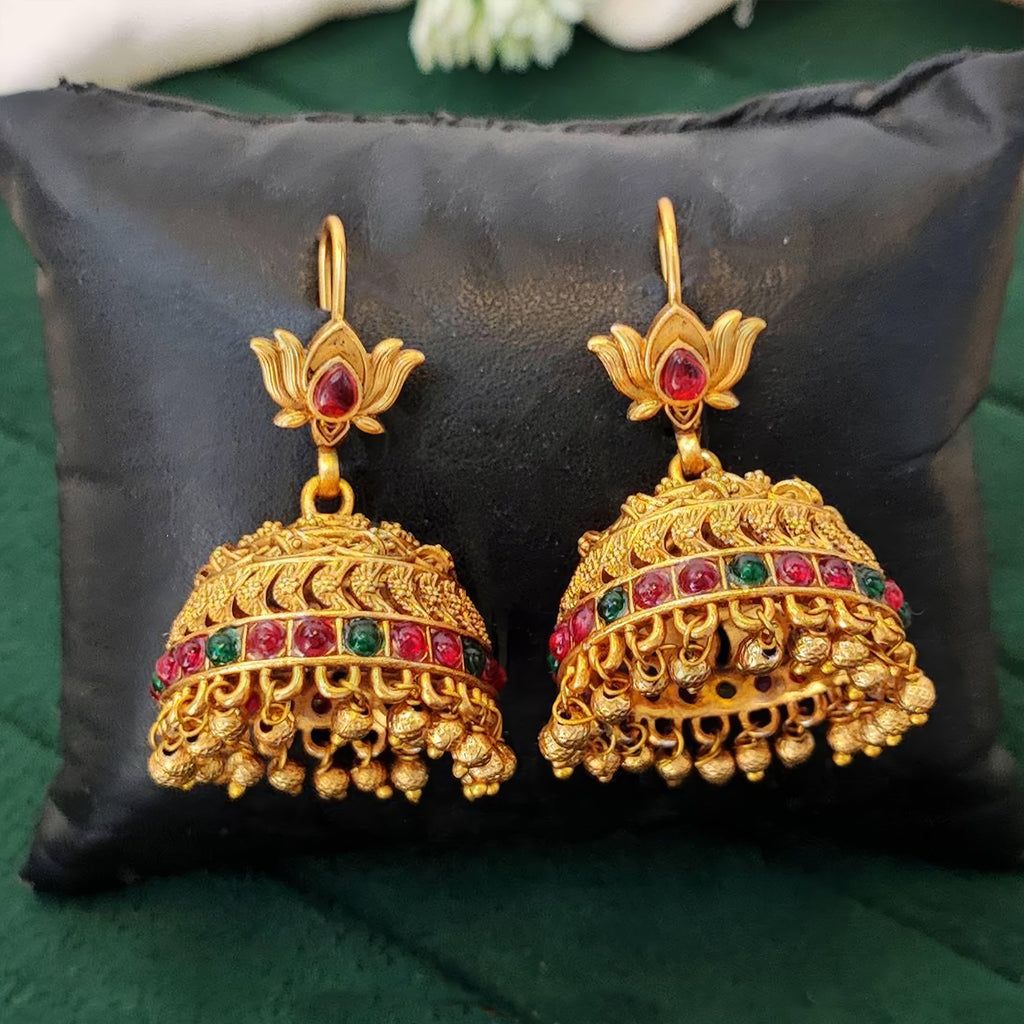 JS Fashion Antique Rajwadi Lotus Top Designer Jhumka Earrings for Women & Girls - Distacart