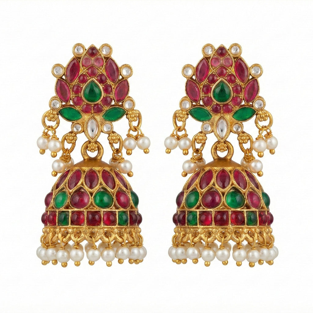 JS Fashion Traditional Rajwadi Lotus Design Jhumka Earrings for Women & Girls - Distacart