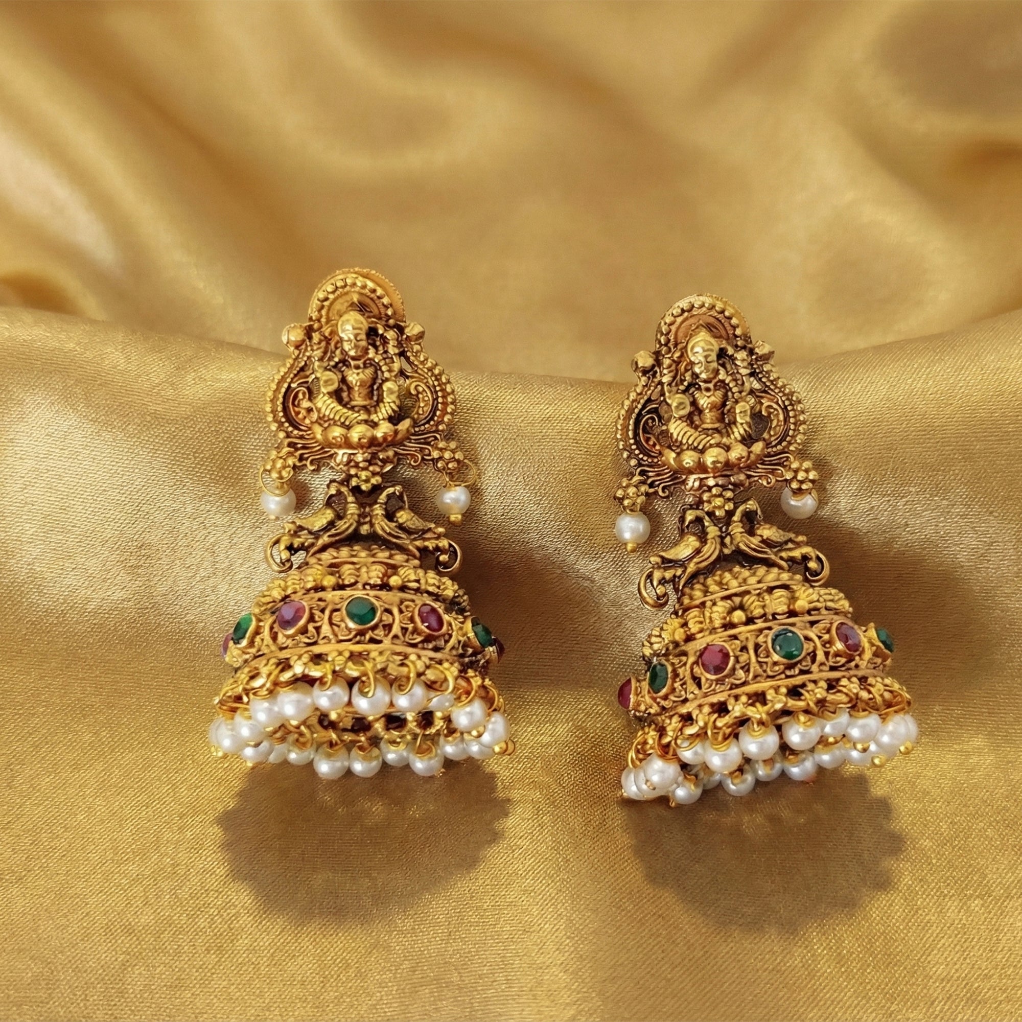 JS Fashion Lakshmi Motif Rajwadi Temple Jhumka Earrings for Women & Girls - Distacart