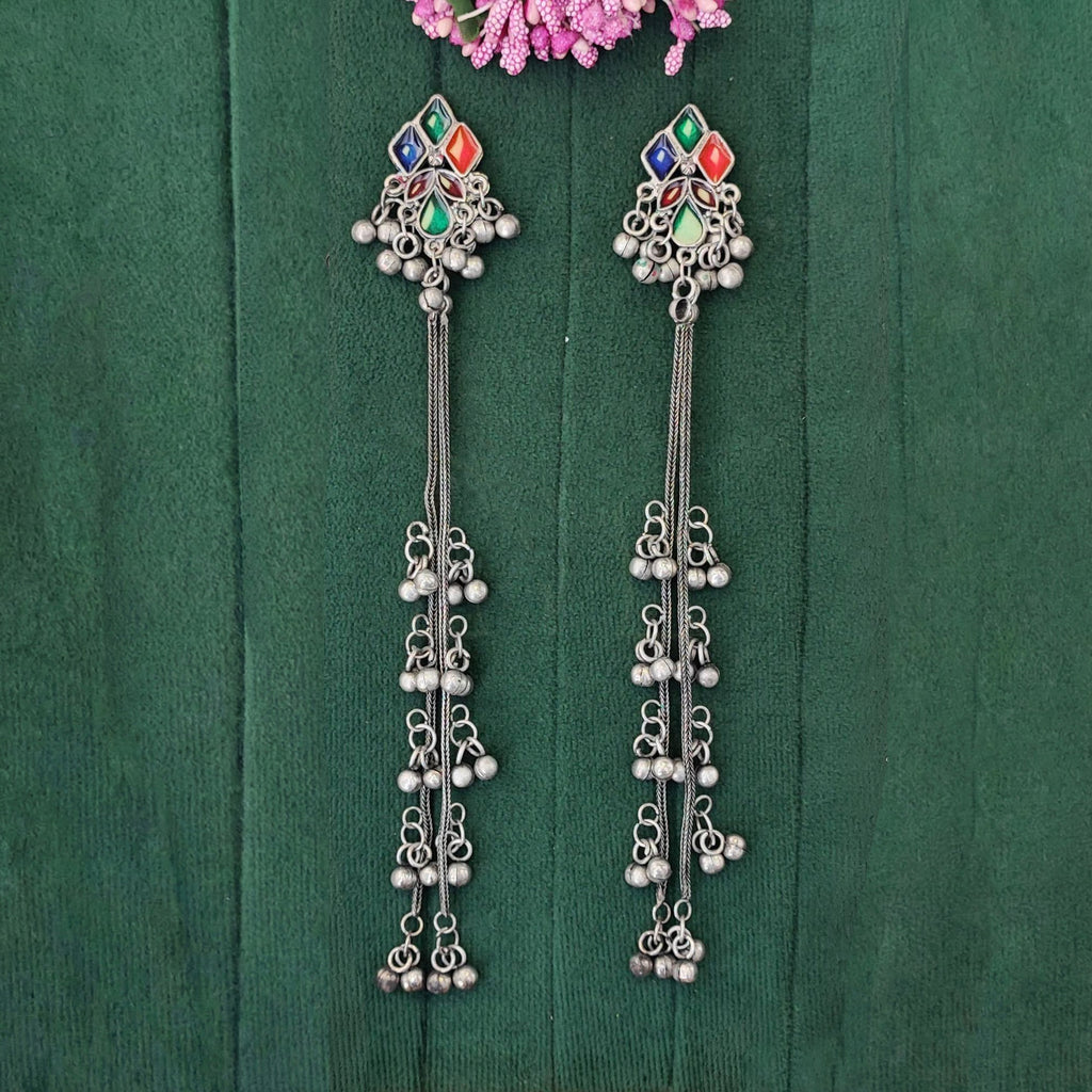 JS Fashion Oxidized Silver Long Multicolor Ghungroo Earrings for Women & Girls - Distacart