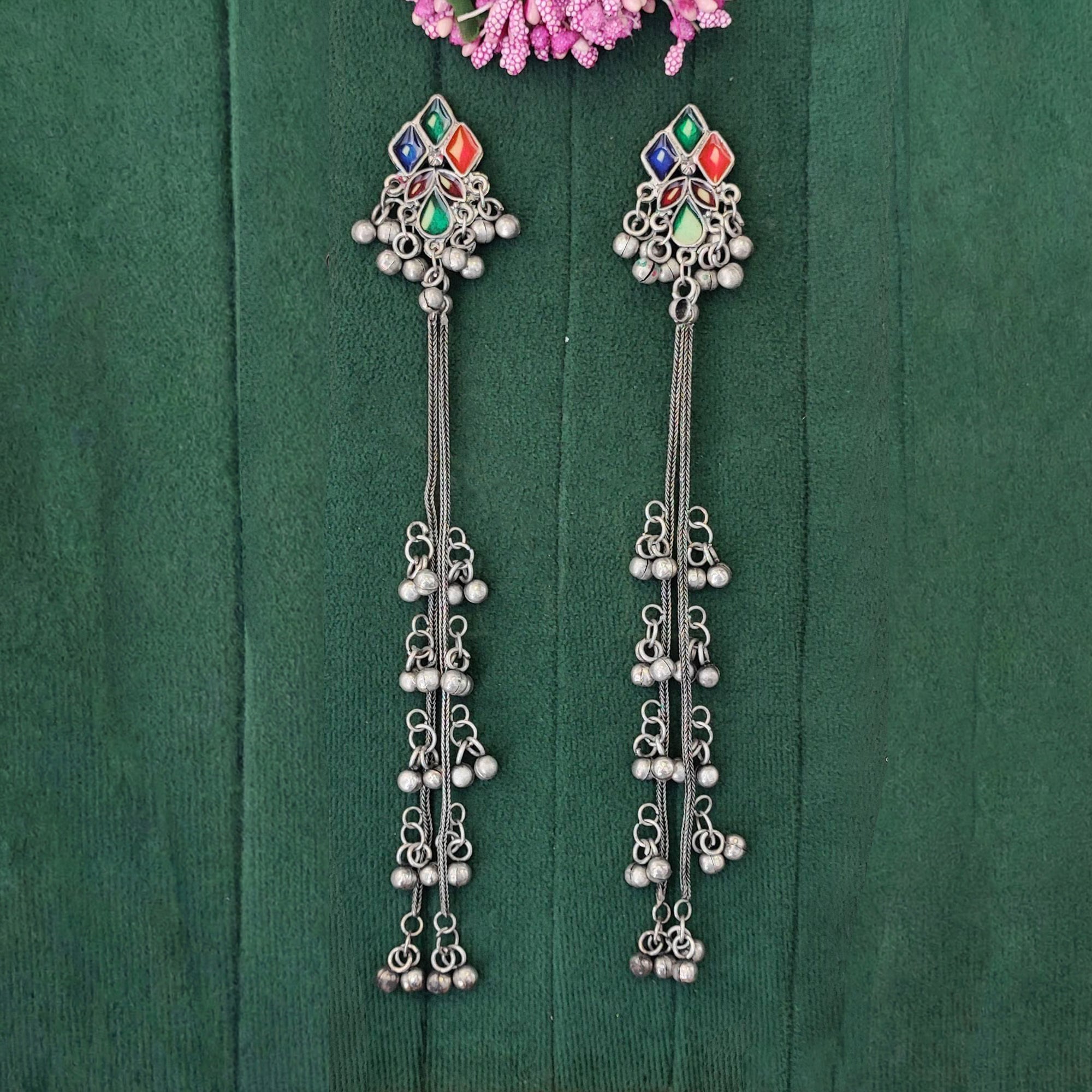 JS Fashion Oxidized Silver Long Multicolor Ghungroo Earrings for Women & Girls - Distacart