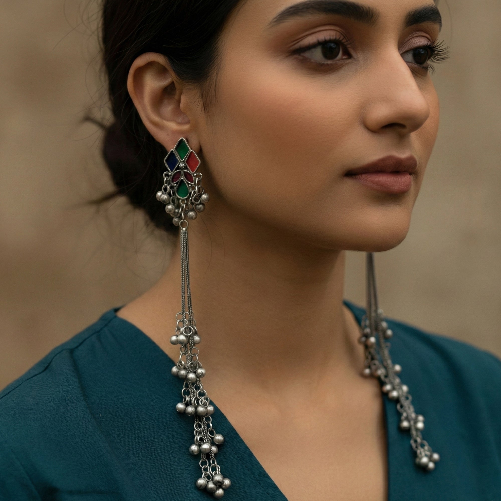 JS Fashion Oxidized Silver Long Multicolor Ghungroo Earrings for Women & Girls - Distacart
