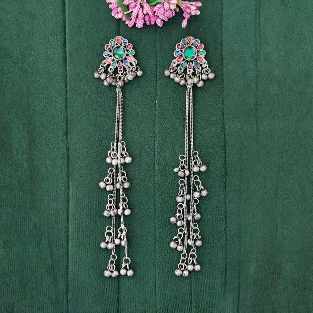 JS Fashion Boho Oxidized Long Earrings with Color Stones for Women & Girls - Distacart